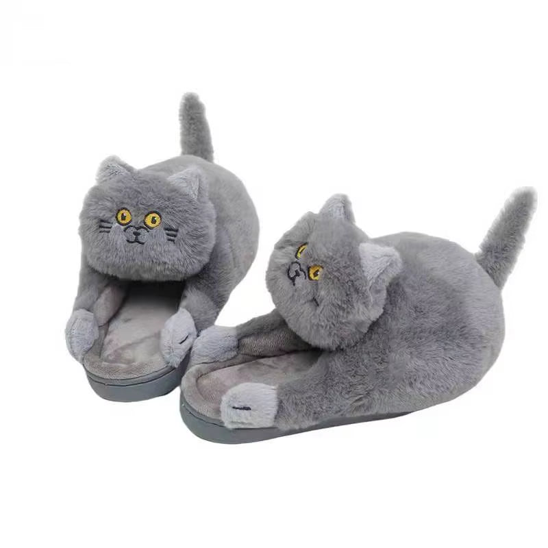 Cuddly Hug Cat Slippers Women Men Winter Home Slides Kawaii Floor Shoes Furry Slippers Girl White Mules Funny Cute Gift Slippers