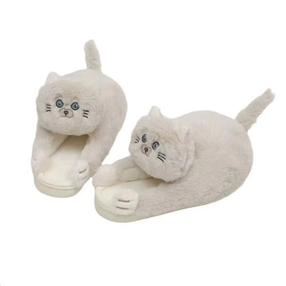 Cuddly Hug Cat Slippers Women Men Winter Home Slides Kawaii Floor Shoes Furry Slippers Girl White Mules Funny Cute Gift Slippers